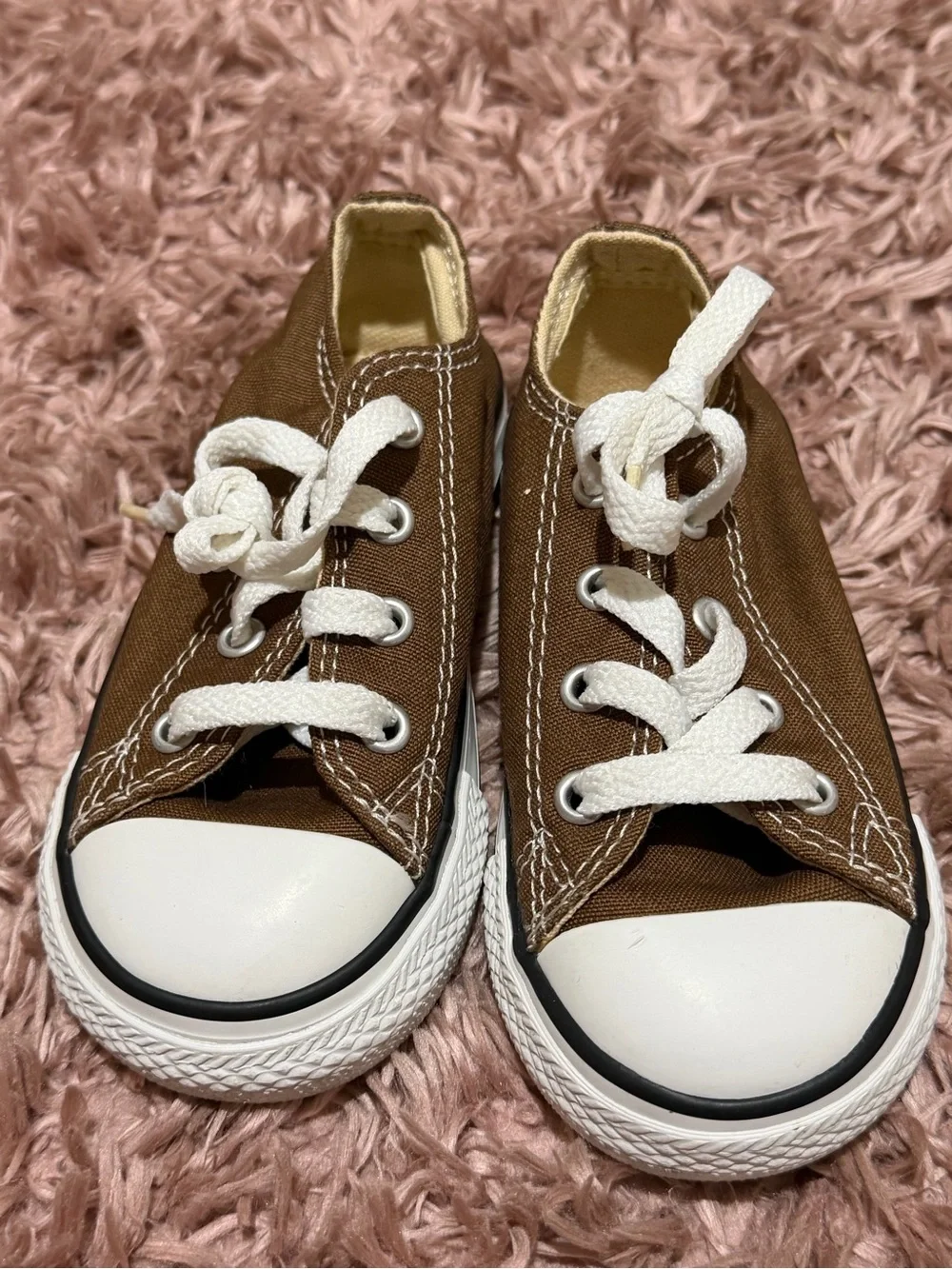 Converse Kids Brown and White Canvas Low-Top Sneakers